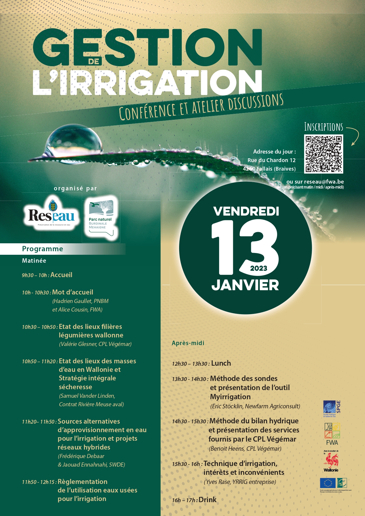 Gestion de l'irrigation - programme de la journée