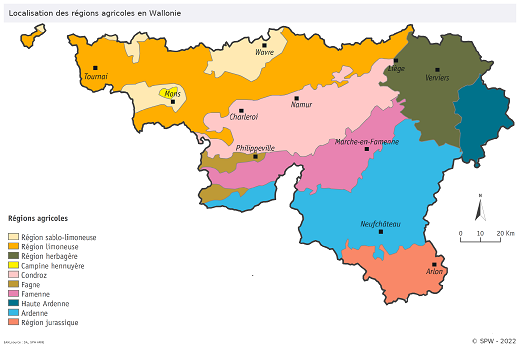 Localisation des régions agricoles en Wallonie